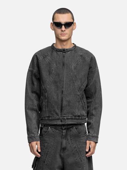 DENIM BIKER JACKET GRAIN