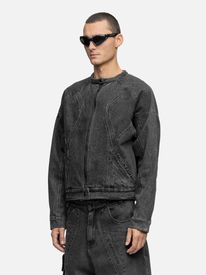 DENIM BIKER JACKET GRAIN