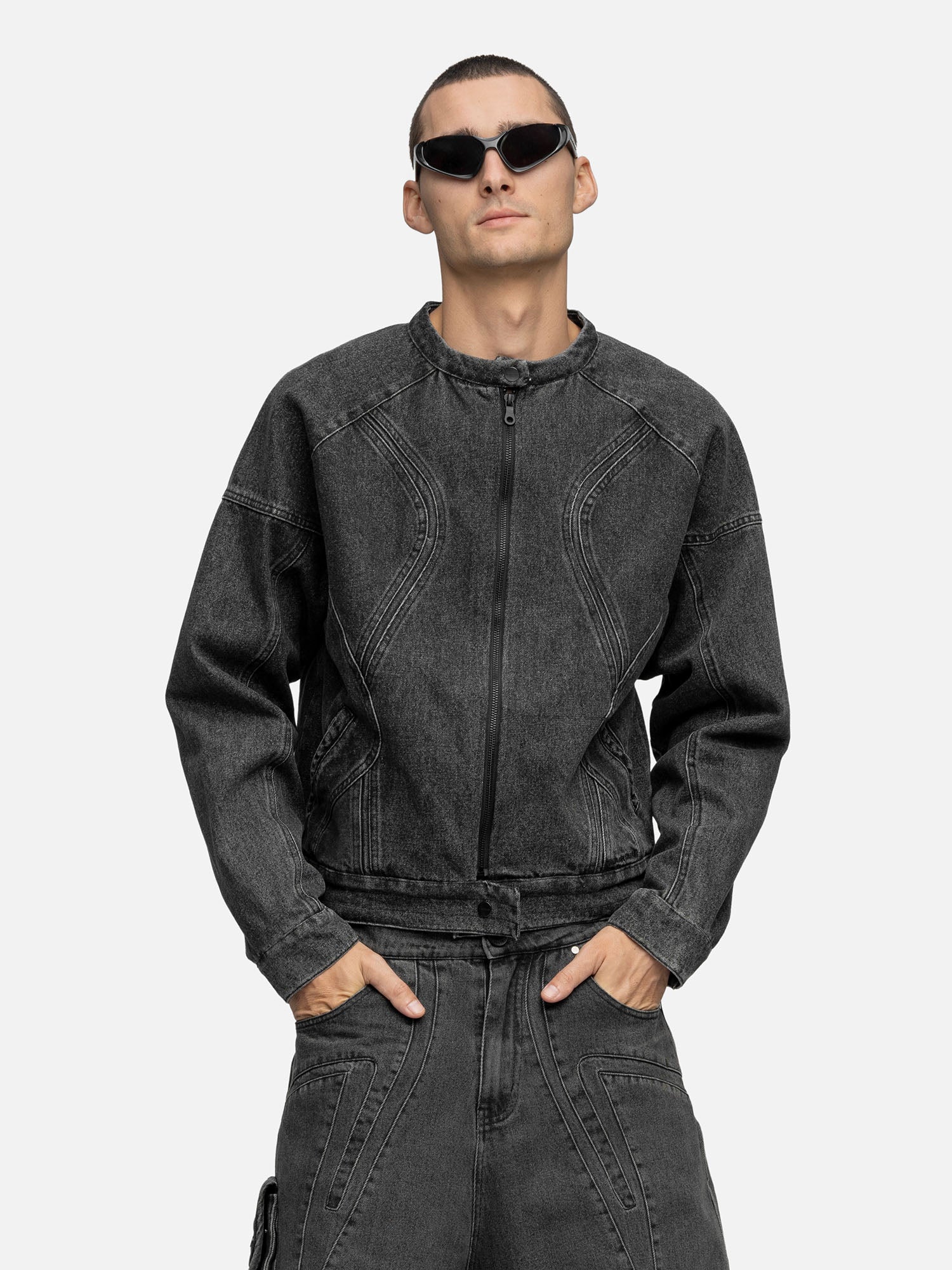 DENIM BIKER JACKET GRAIN