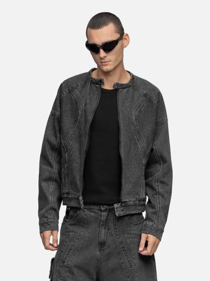 DENIM BIKER JACKET GRAIN