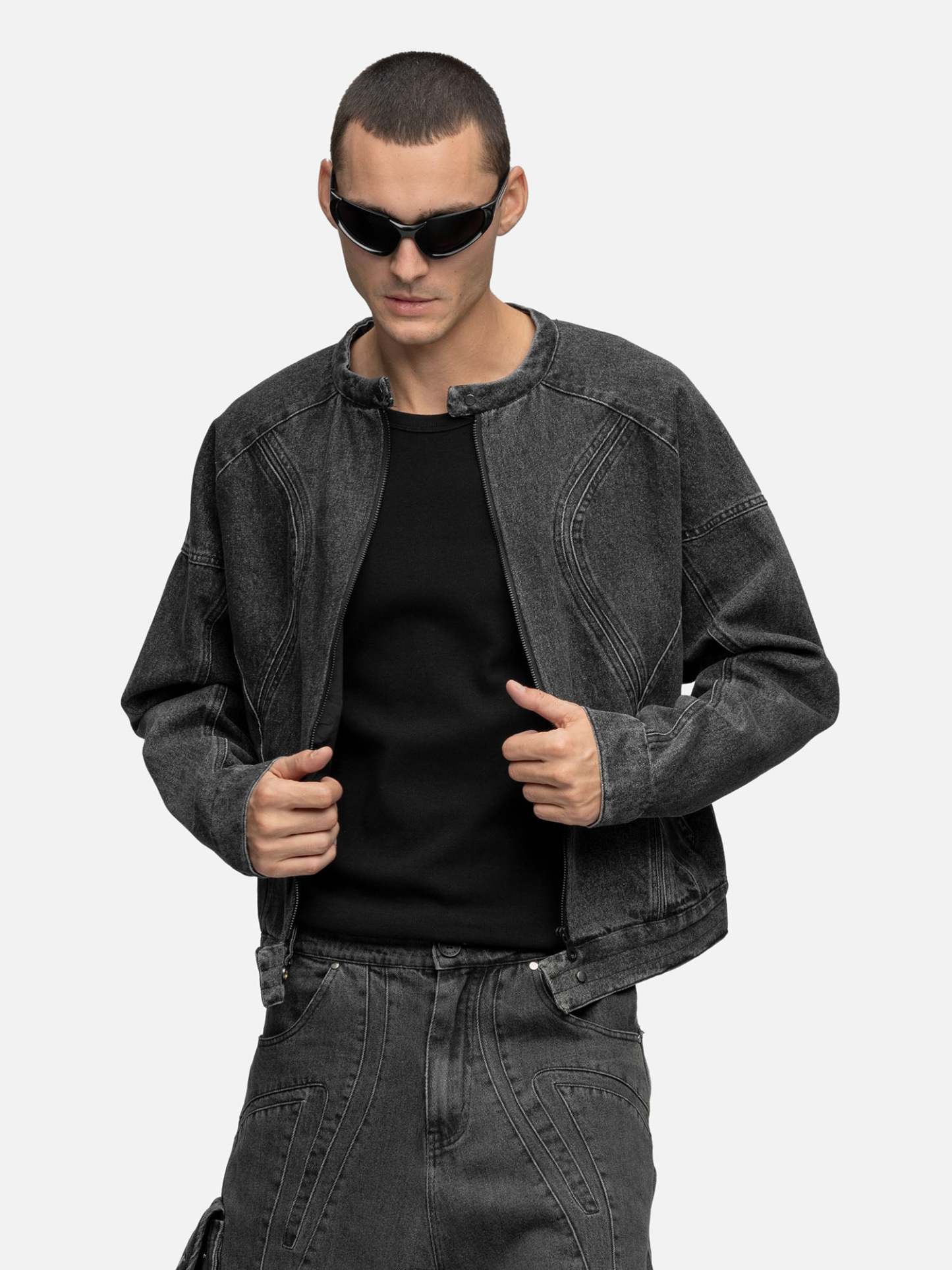 DENIM BIKER JACKET GRAIN
