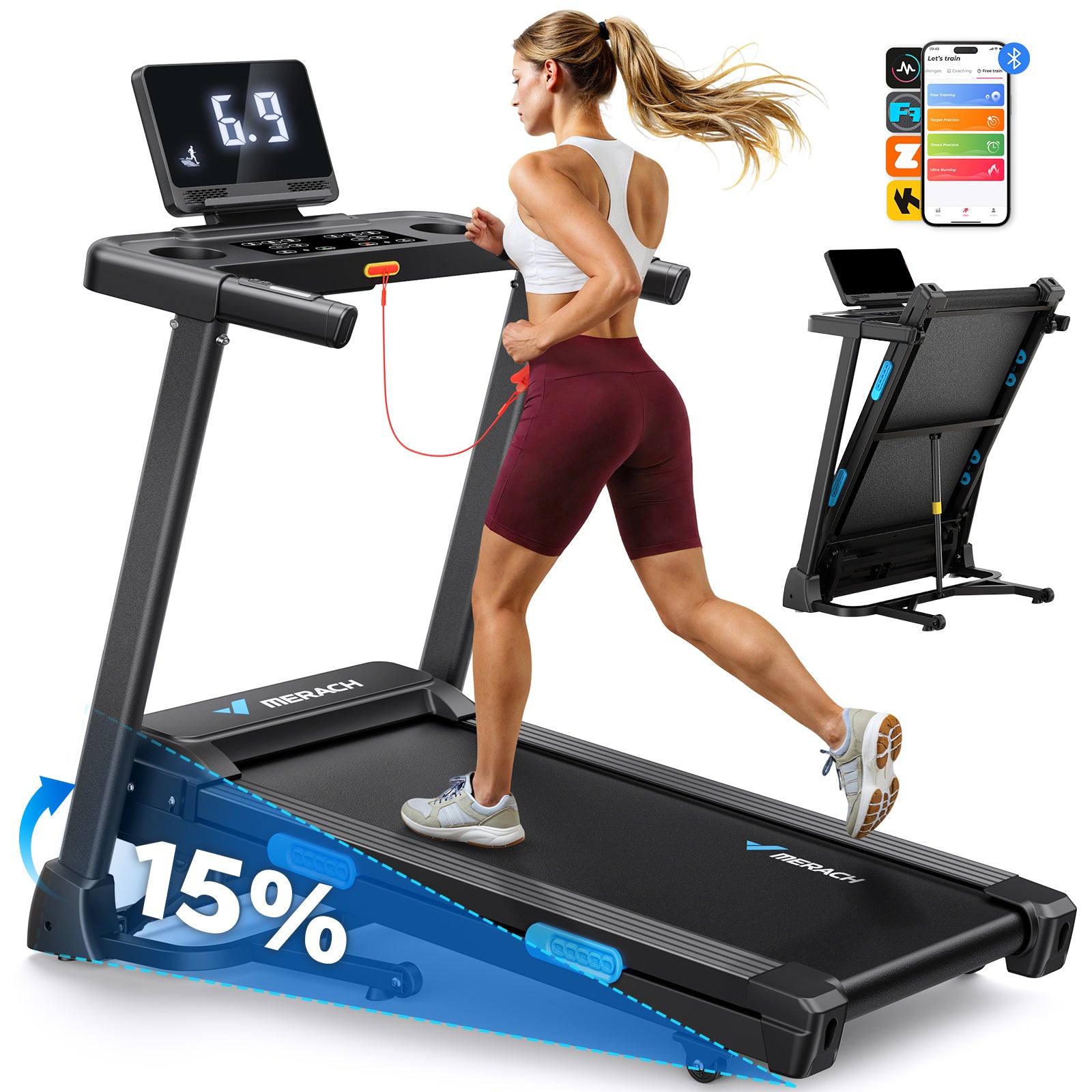 T12 Foldable Treadmill with 15% Auto Incline