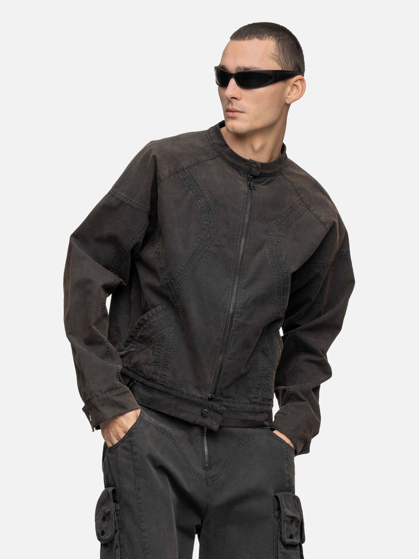 CANVAS BIKER JACKET RUST