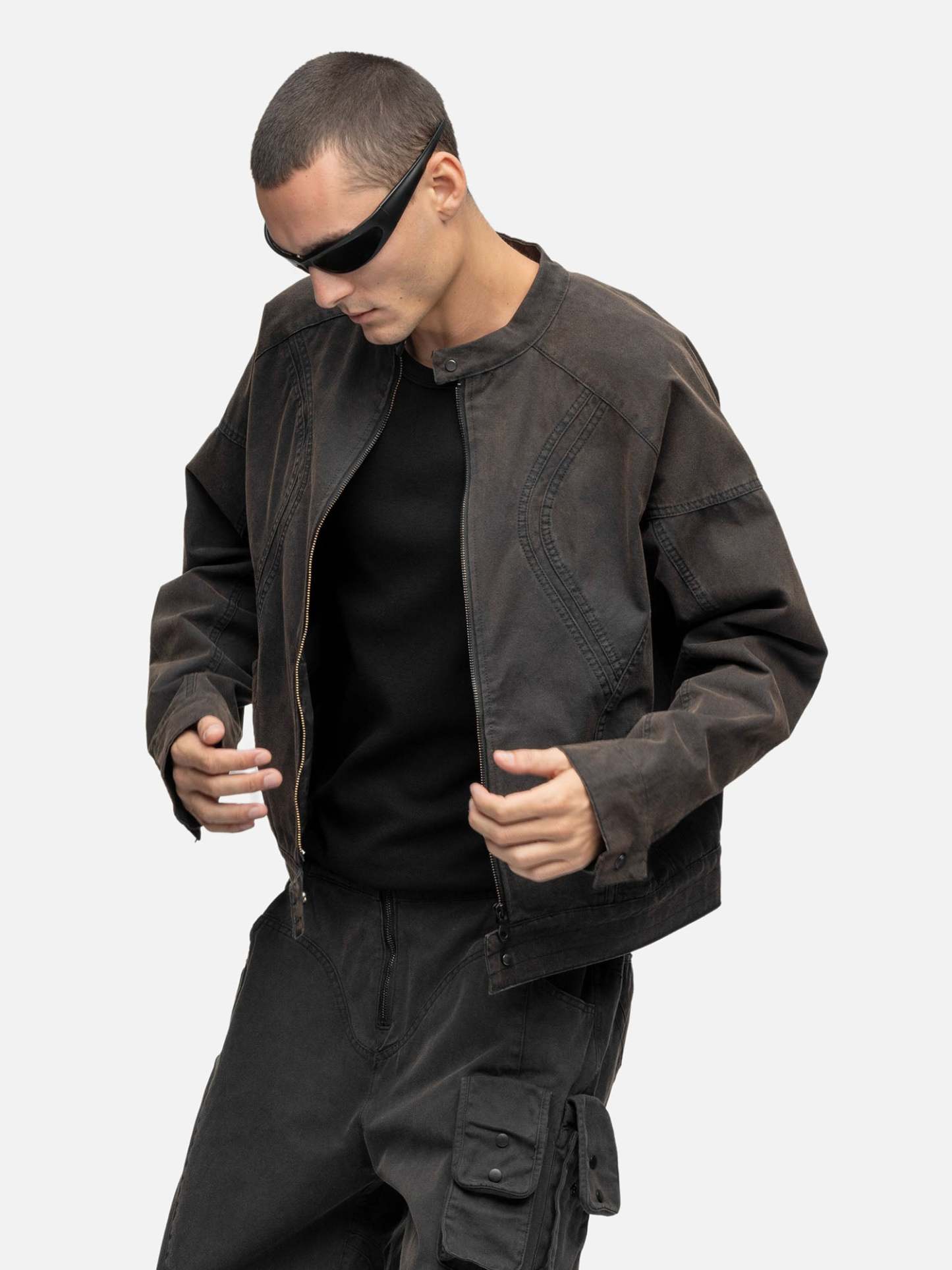 CANVAS BIKER JACKET RUST