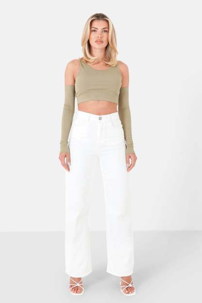 Large plain jeans White