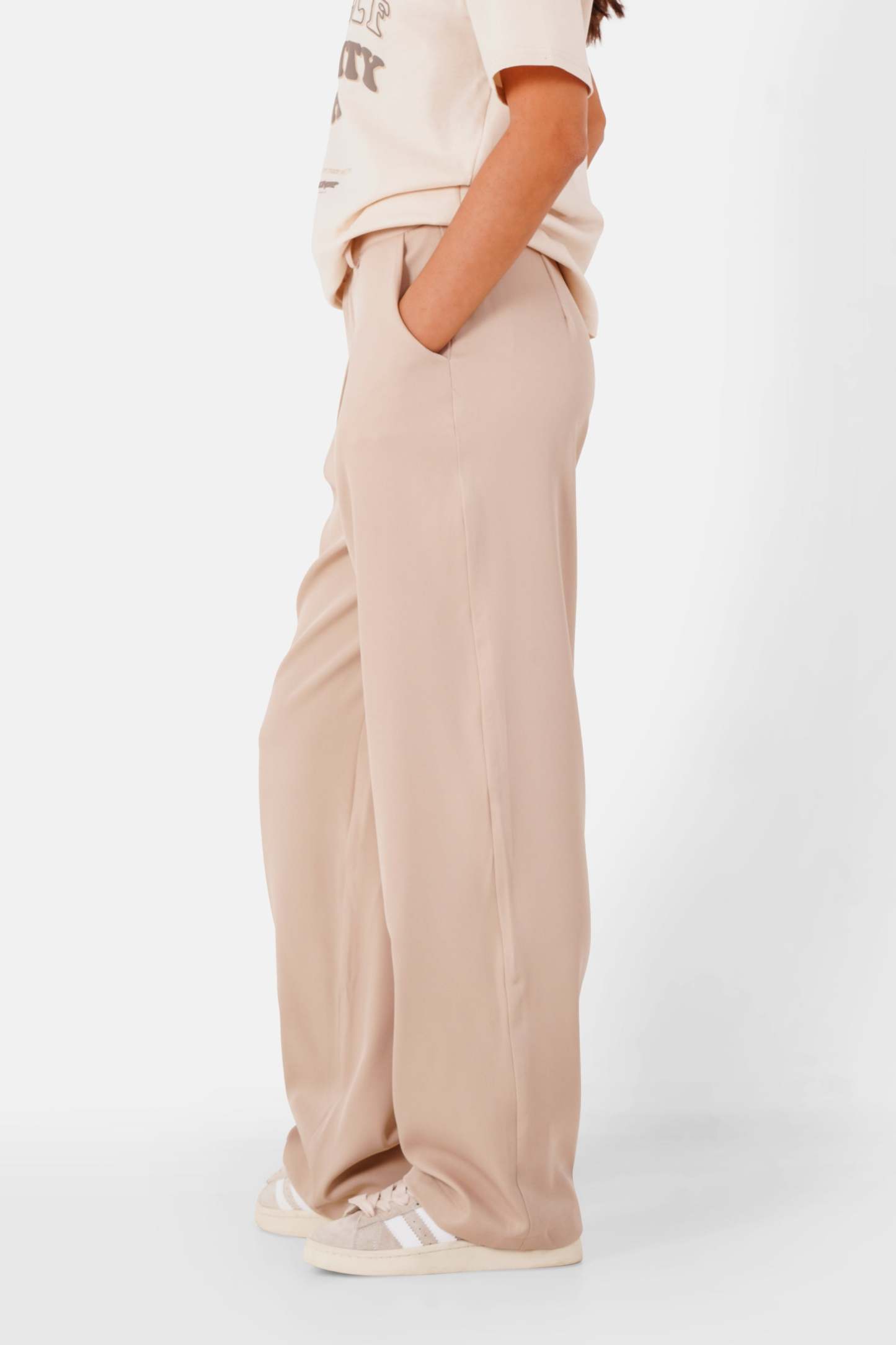 Beige reversible belted waist pants