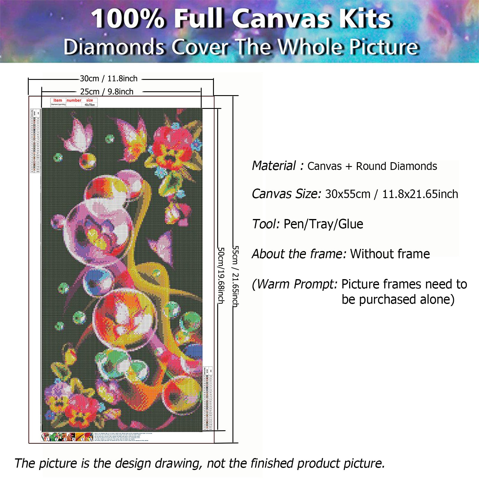 Butterfly Bubble - Full Round Diamond Painting - 30x55cm