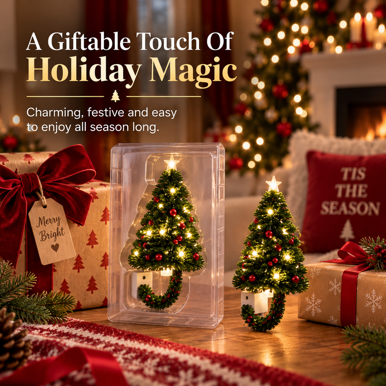 Christmas tree plug-in projector as holiday gift