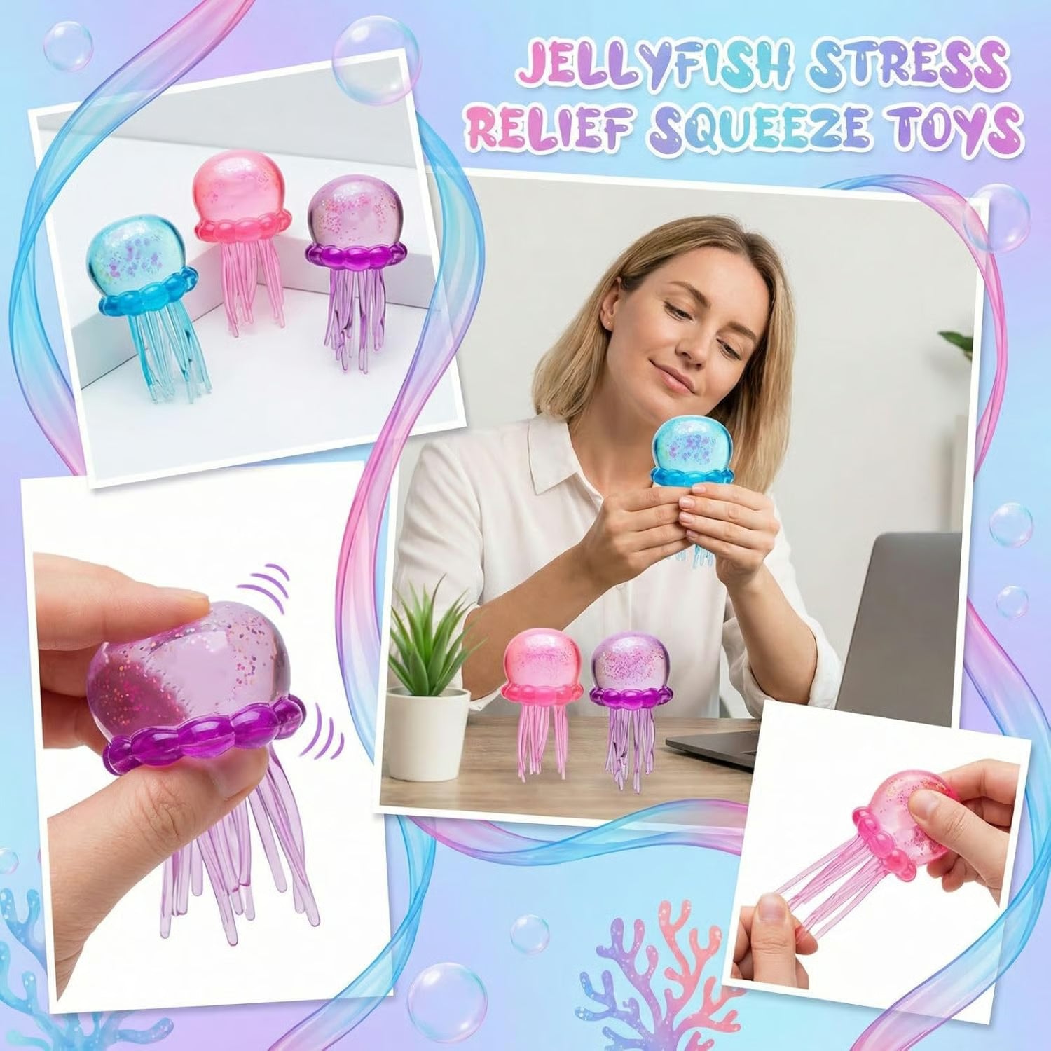 🐙✨🐣SUMMER SALE 65% OFF! ✨ Cute Glitter Jellyfish Squishy