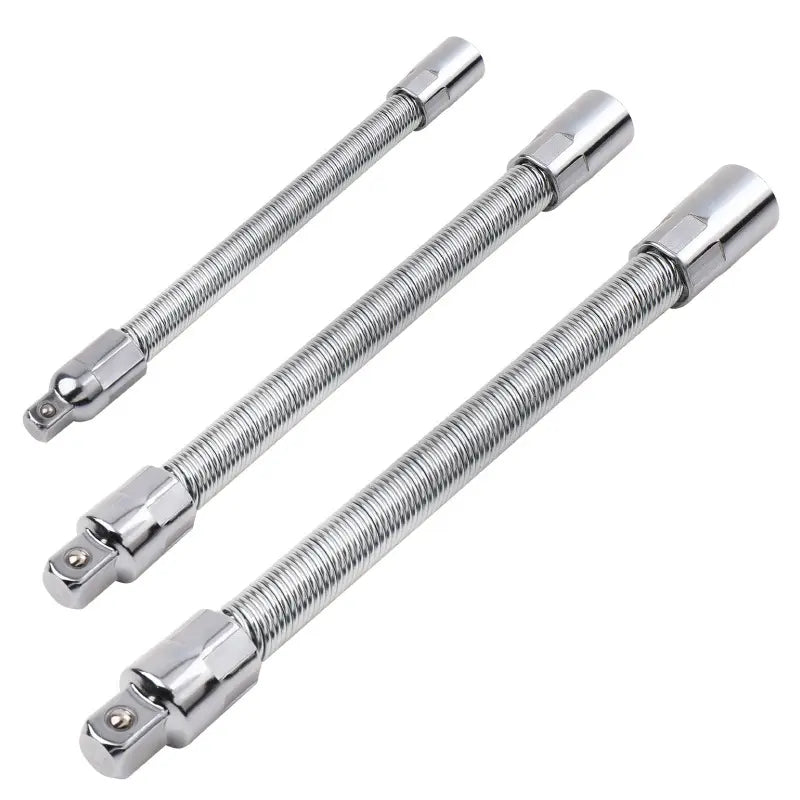 Flexible Socket Extension Bar Set – Bendable Ratchet Wrench Extensions for Tight Spaces, CR-V Steel Automotive Repair Tool Kit
