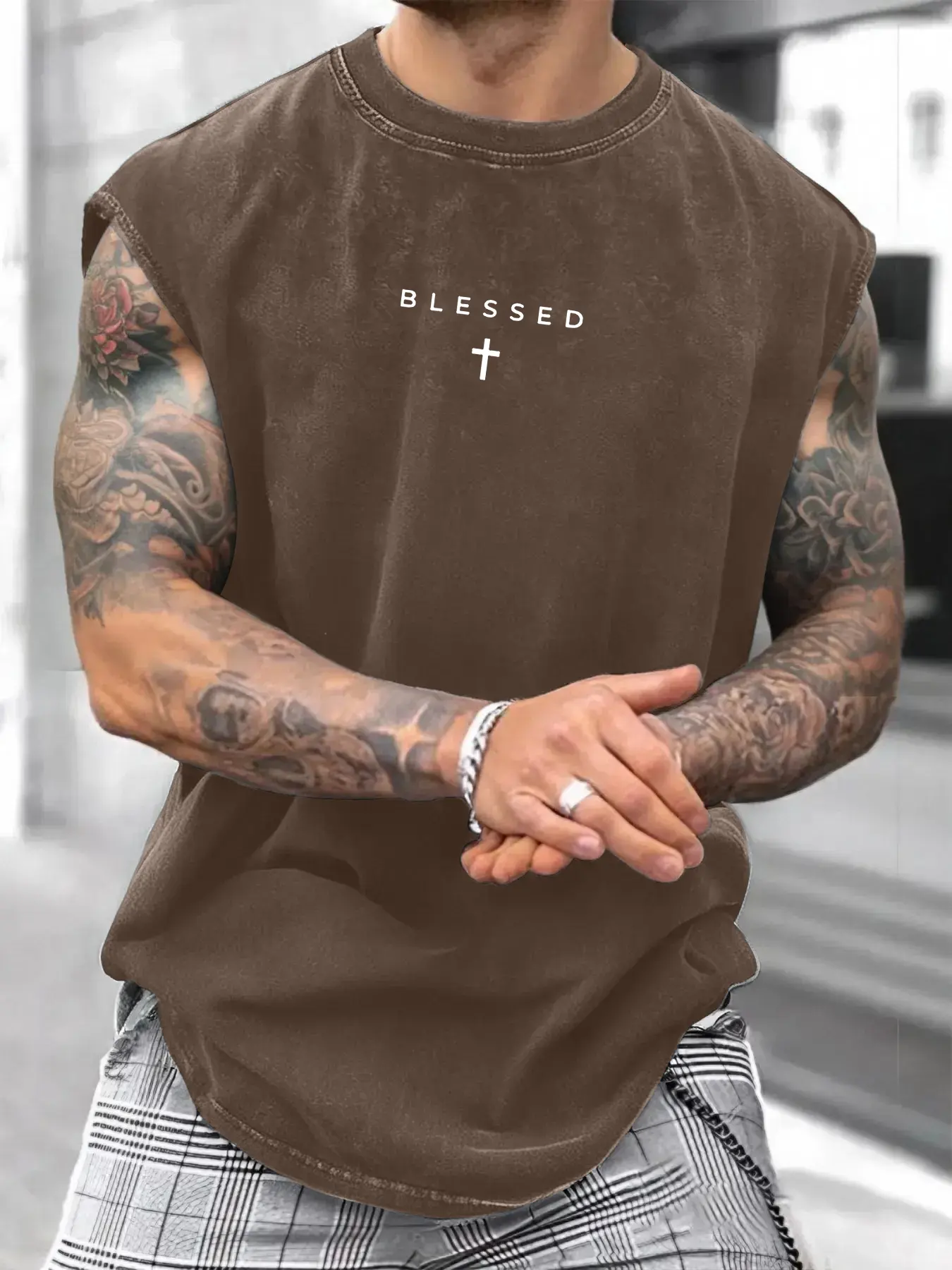 Men's Loose-Fit Sleeveless Short Graphic T-Shirt, Pure Cotton Breathable Streetwear, Street Style Summer Top, Casual Fashion Design for Daily Wear & Sports, Clothes, Menswear