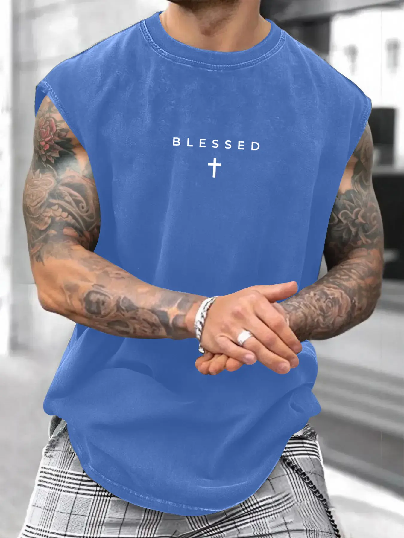 Men's Loose-Fit Sleeveless Short Graphic T-Shirt, Pure Cotton Breathable Streetwear, Street Style Summer Top, Casual Fashion Design for Daily Wear & Sports, Clothes, Menswear