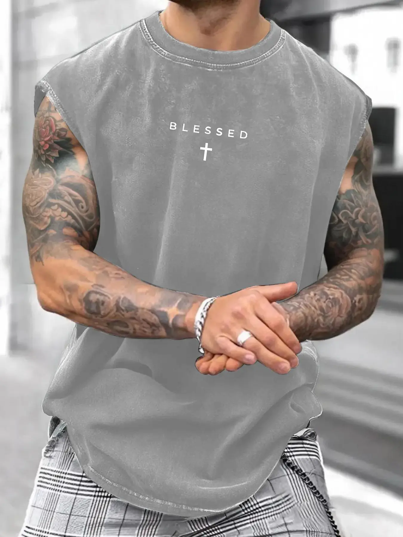 Men's Loose-Fit Sleeveless Short Graphic T-Shirt, Pure Cotton Breathable Streetwear, Street Style Summer Top, Casual Fashion Design for Daily Wear & Sports, Clothes, Menswear