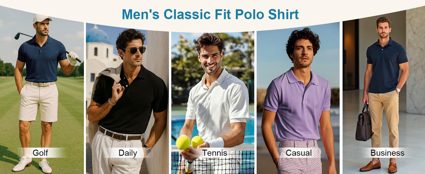 3-Pack Men's Polo Shirts &ndash; Soft Breathable Cotton, Comfortable Short Sleeve Casual Fit, Classic Collared Polo Shirts for Work, Golf, Travel & Everyday Wear FathersDayGift