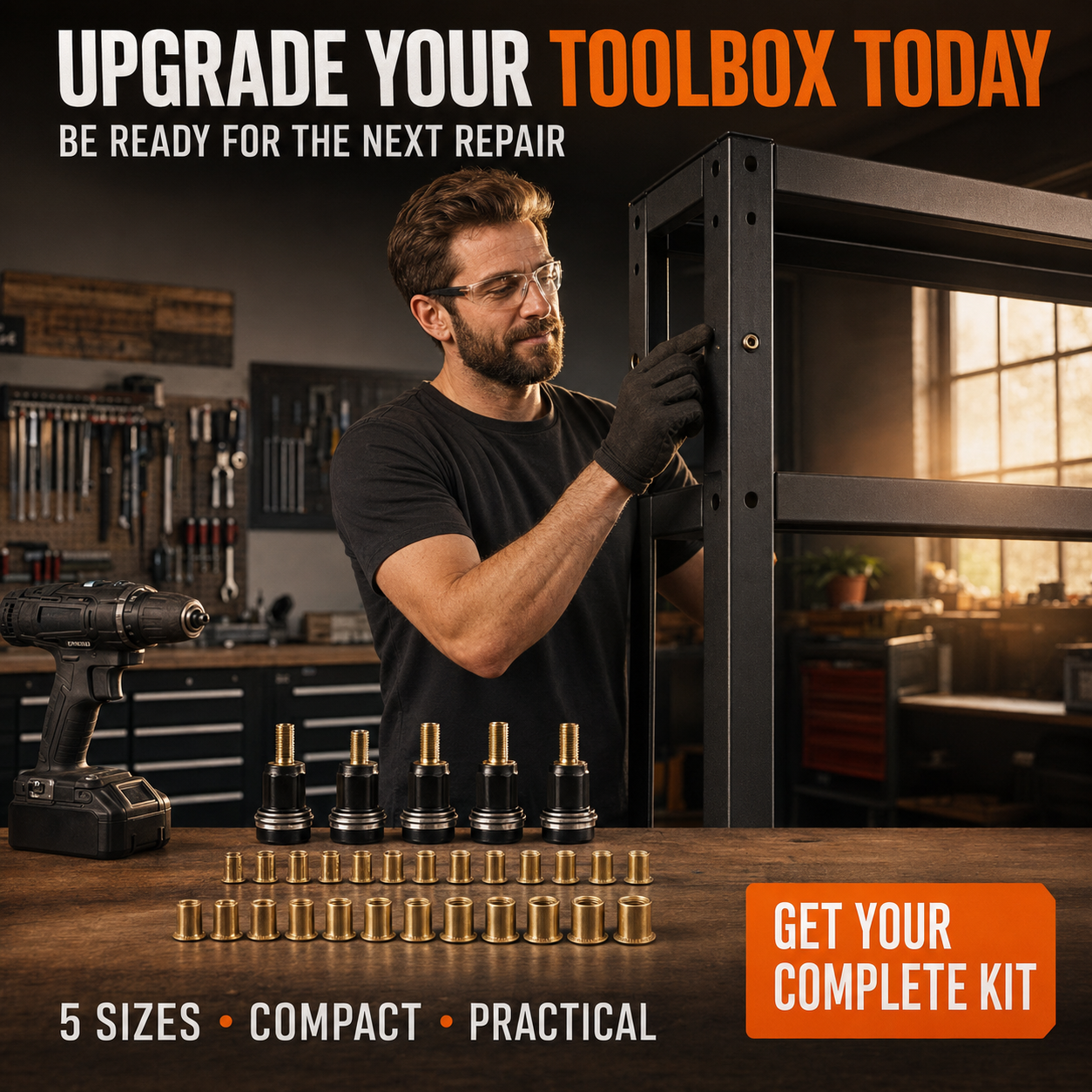 Complete Drill-Powered Rivet Nut Kit – M3–M8 Threaded Insert Tool Set🔧 