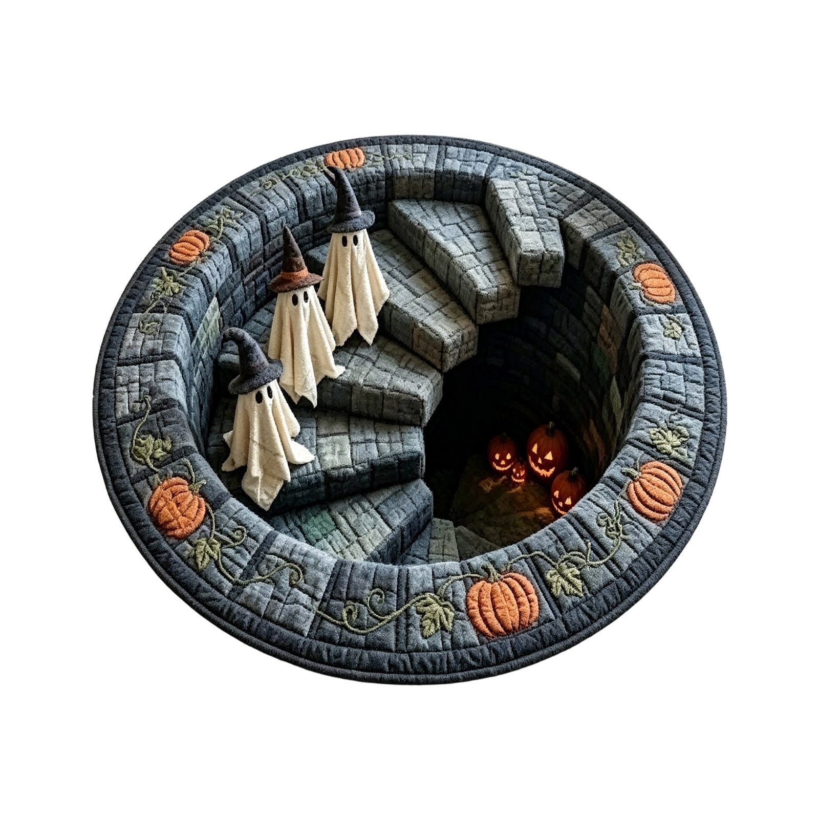 Spooky Halloween Optical Illusion-3D Haunted Staircase Round Rug
