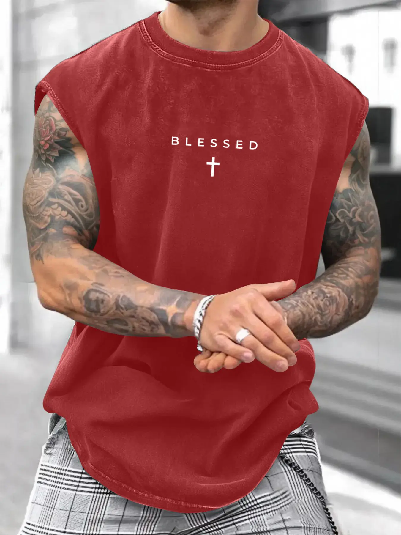 Men's Loose-Fit Sleeveless Short Graphic T-Shirt, Pure Cotton Breathable Streetwear, Street Style Summer Top, Casual Fashion Design for Daily Wear & Sports, Clothes, Menswear