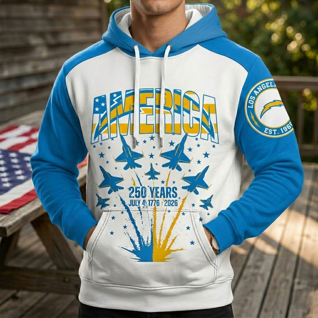 Los Angeles Chargers US 250th Anniversary All Over Printed Hoodie Unisex Sizes