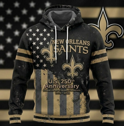 New Orleans Saints US 250th Anniversary All Over Printed Hoodie Unisex Sizes
