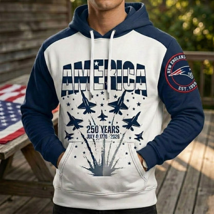 New England Patriots US 250th Anniversary All Over Printed Hoodie Unisex Sizes