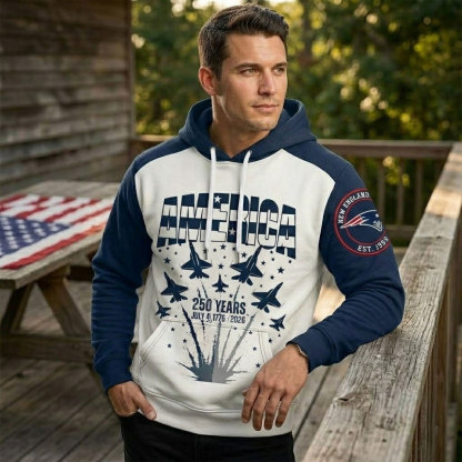 New England Patriots US 250th Anniversary All Over Printed Hoodie Unisex Sizes