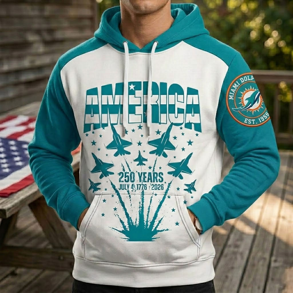 Miami Dolphins US 250th Anniversary All Over Printed Hoodie Unisex Sizes