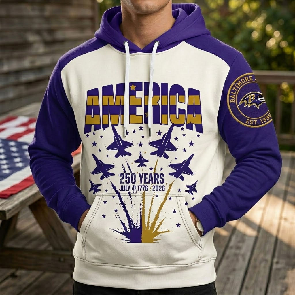 Baltimore Ravens US 250th Anniversary All Over Printed Hoodie Unisex Sizes