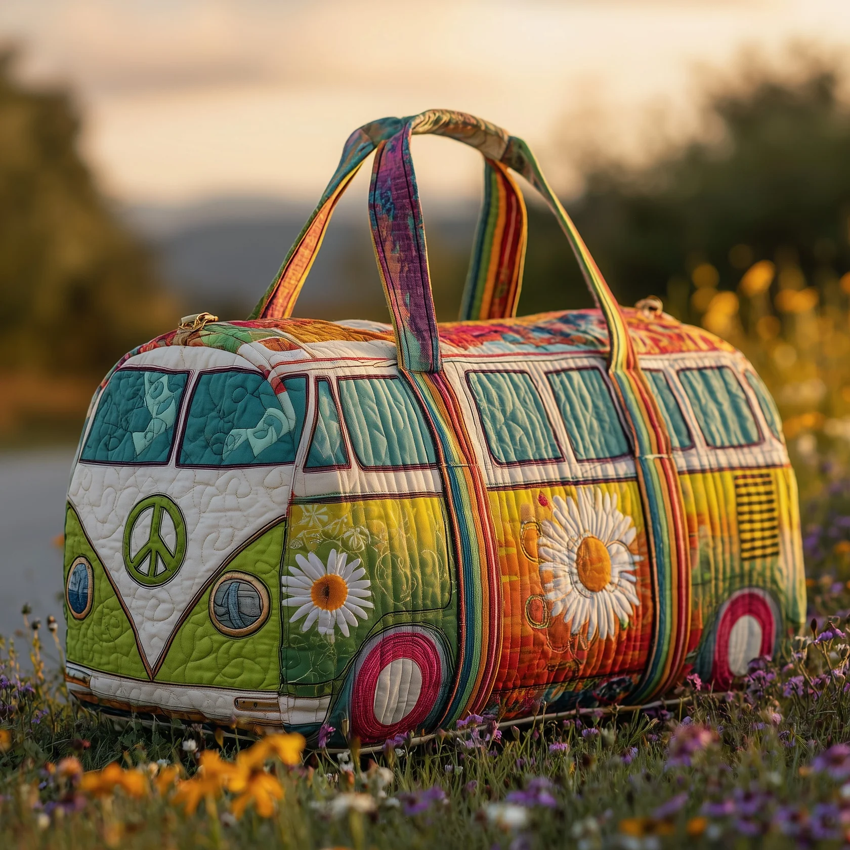 Rainbow Flowers Limted Edition Quilted Duffle Bag 