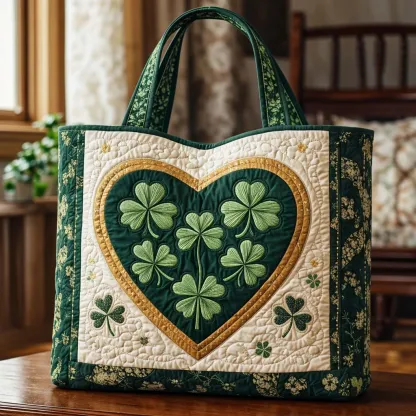Four Leaf Clover 3D Printed Quilted Tote Bag 