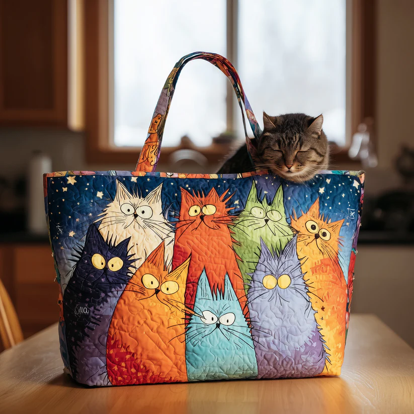 Cute Cat 3D Printed Quilted Tote Bag 