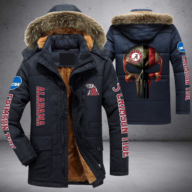 Alabama Crimson Tide Punisher Skull New 2 Colors Limited Edition Warm Parka Jacket With Fur Hood For Winter