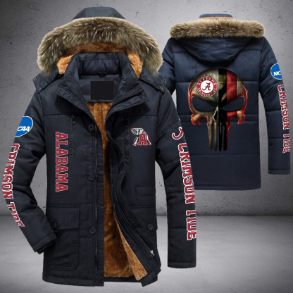 Alabama Crimson Tide Punisher Skull New 2 Colors Limited Edition Warm Parka Jacket With Fur Hood For Winter