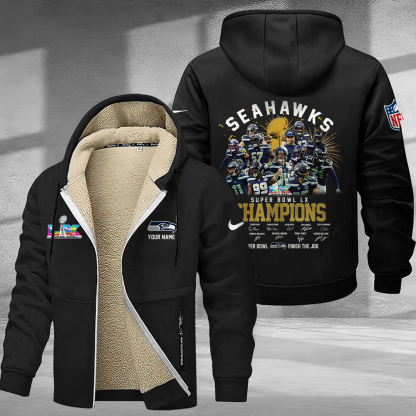 Seattle Seahawks Super Bowl LX 2026 Zip Velvet Coat For Winter GTS015315