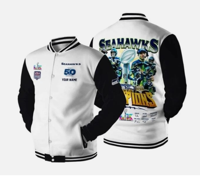 Seattle Seahawks Super Bowl LX 2026 Button Baseball Jacket