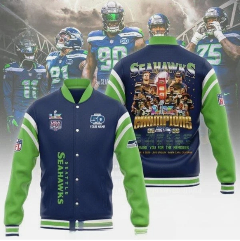 Seattle Seahawks Super Bowl LX 2026 Button Baseball Jacket