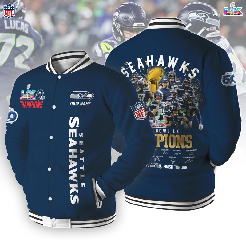 Seattle Seahawks Super Bowl LX 2026 Button Baseball Jacket