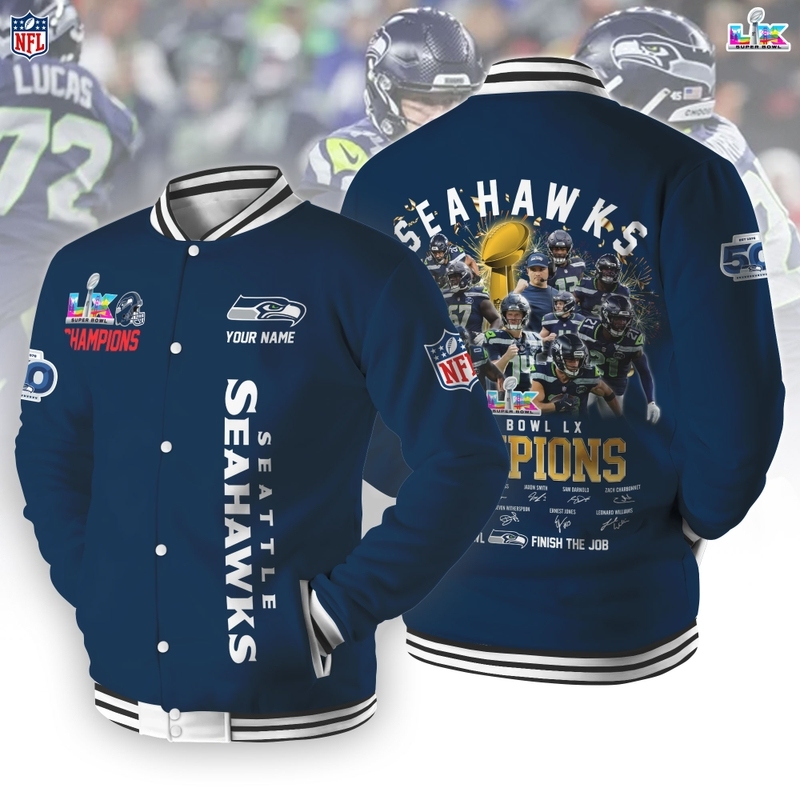 Seattle Seahawks Super Bowl LX 2026 Button Baseball Jacket
