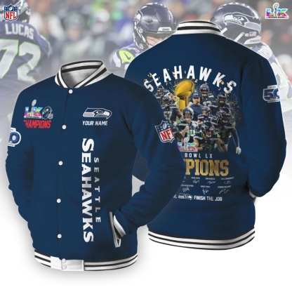Seattle Seahawks Super Bowl LX 2026 Button Baseball Jacket