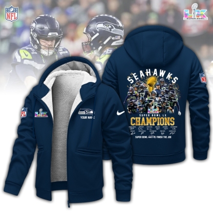 Seattle Seahawks Super Bowl LX 2026 Zip Velvet Coat For Winter