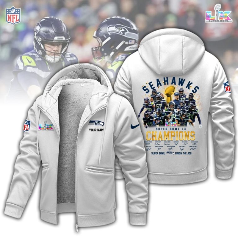 Seattle Seahawks Super Bowl LX 2026 Zip Velvet Coat For Winter