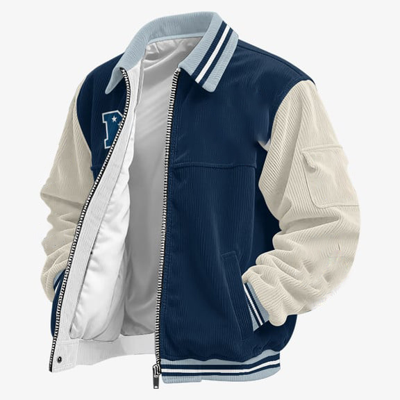Navy And Silver Color Touchdown Classic Varsity Jacket 