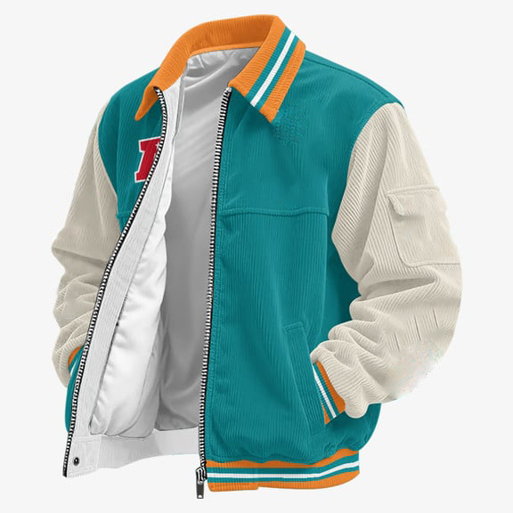 Aqua and Orange Colors Touchdown Classic Varsity Jacket 
