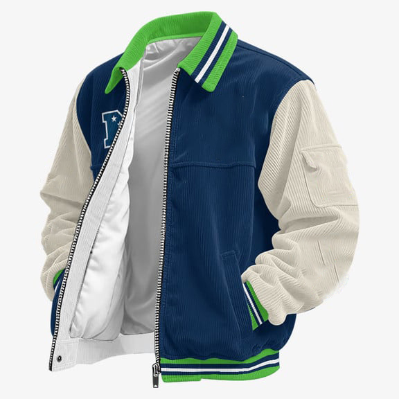 College Navy and Action Green Colors Touchdown Classic Varsity Jacket 