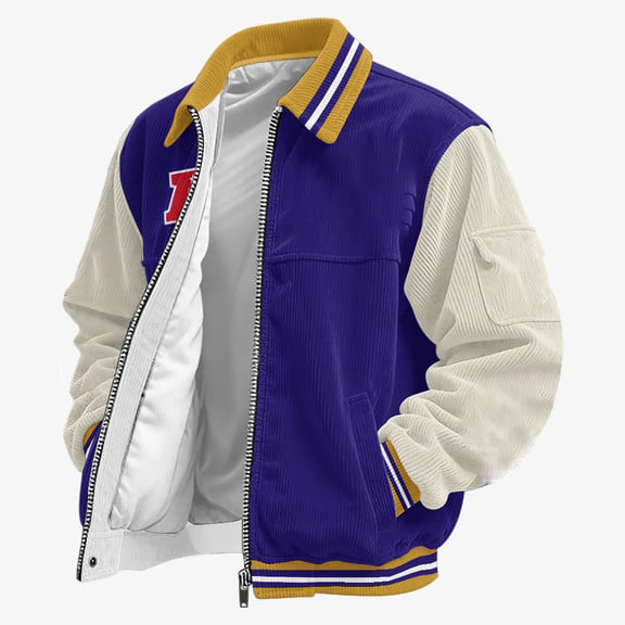 Purple And Gold Colors Touchdown Classic Varsity Jacket 