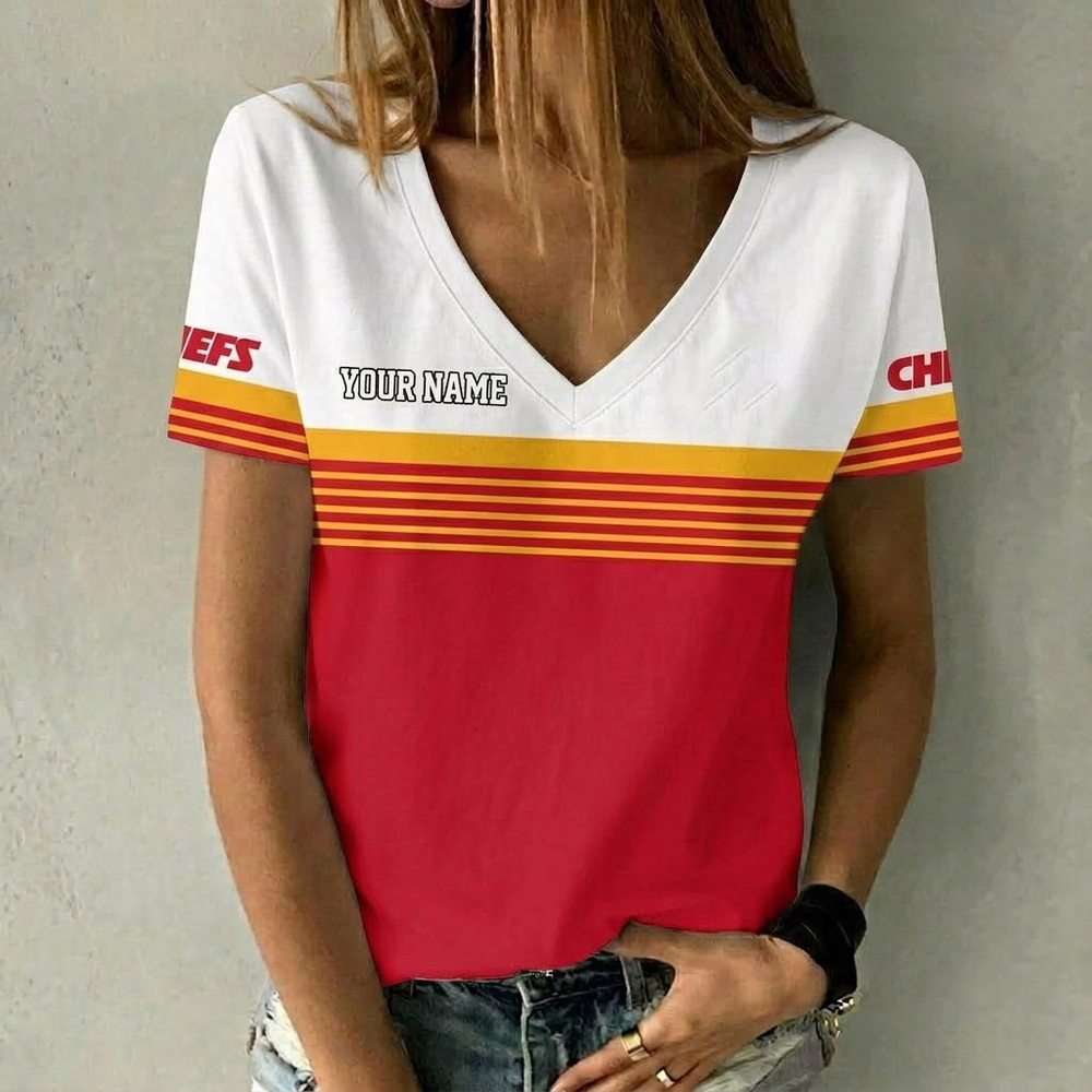 Red and Gold Colors Personalized Women V Neck T-Shirt