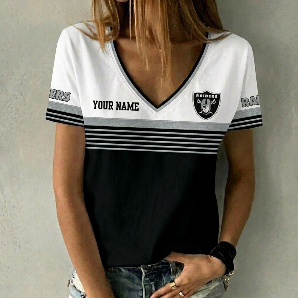 Raiders Personalized Women V Neck T-Shirt