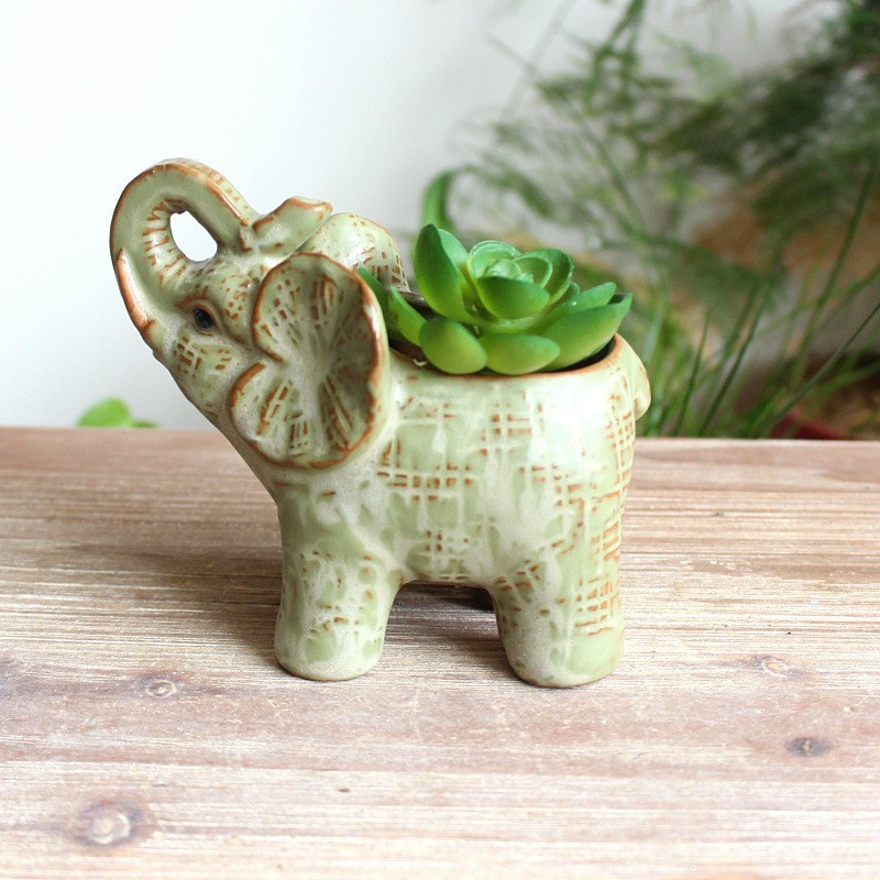 Ceramic Flower Pot for Succulents  Elephantshaped Design  Lucky Charm