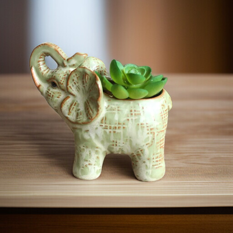 Ceramic Flower Pot for Succulents  Elephantshaped Design  Lucky Charm