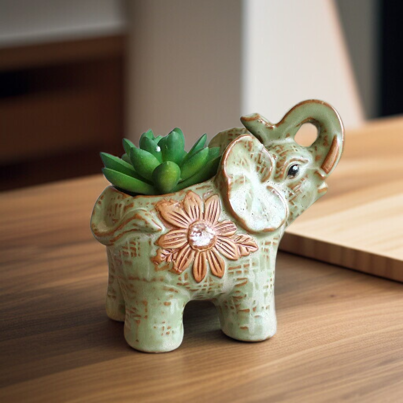 Ceramic Flower Pot for Succulents  Elephantshaped Design  Lucky Charm