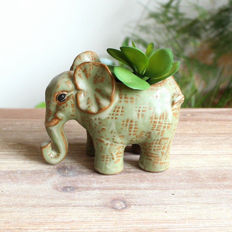 Ceramic Flower Pot for Succulents  Elephantshaped Design  Lucky Charm